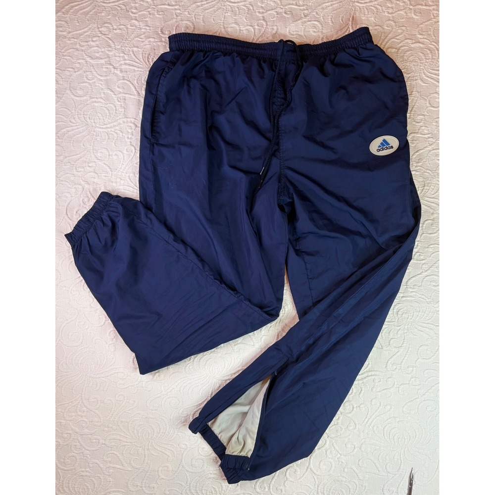 Vintage Adidas Navy Blue Nylon Windbreaker Track Pants Mens Large Y2K RN 88387